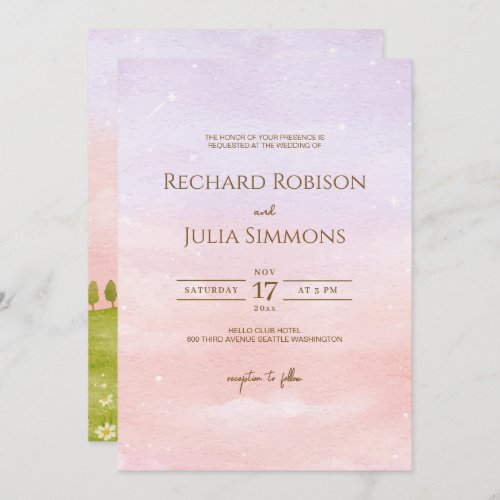 LILAC Wedding Invitation  Watercolor Purple Pink