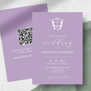 Lilac Wedding Invitation with QR Code