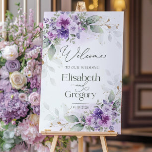 Lilac Wedding Welcome Sign Template Elegant Purple
