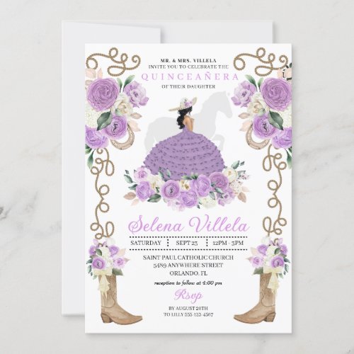 Lilac Western Mariachi Charro Princess Quinceaera Invitation