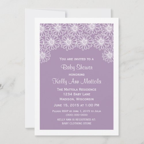 Lilac Whimsical Daisies Baby Shower Invite