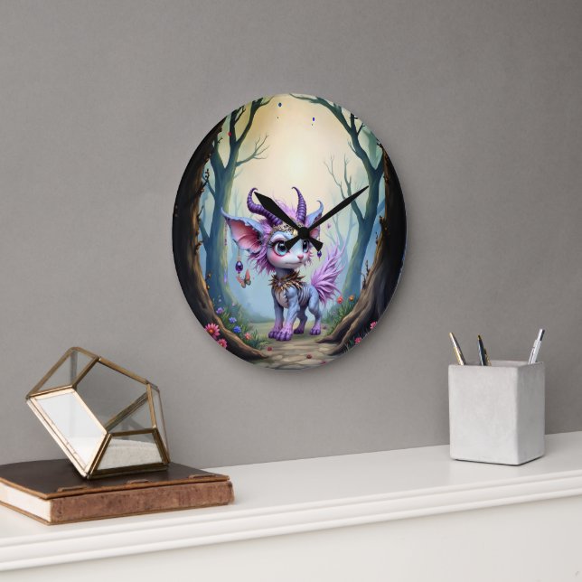 Lilac Whisper – Enchanted Forest Guardian.  Large Clock (Office)