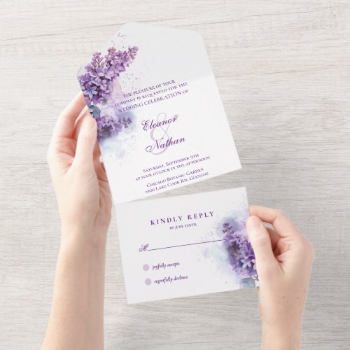 Lilac Whisper Spring Summer Wedding  All In One Invitation