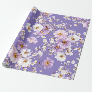 Lilac White Ditsy Flower Pastel Boho 70s Vintage Wrapping Paper