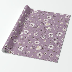 Lilac White Ditsy Flower Pastel Boho 70s Vintage Wrapping Paper