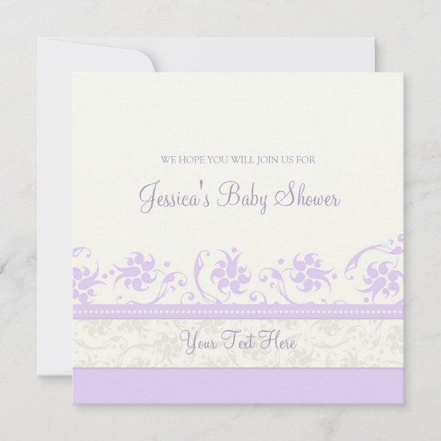 Lilac White Floral Custom Baby Shower Invitations (Front)