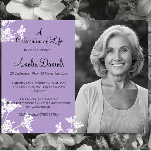 Lilac White Flower Photo Celebration of Life Card