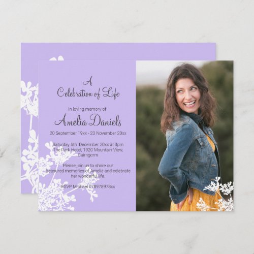 Lilac White Flower  Photo Celebration of Life Card