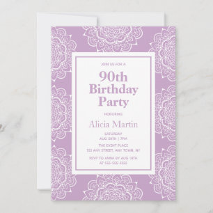 Lilac & White Mandala Flower 70th Birthday Invitation