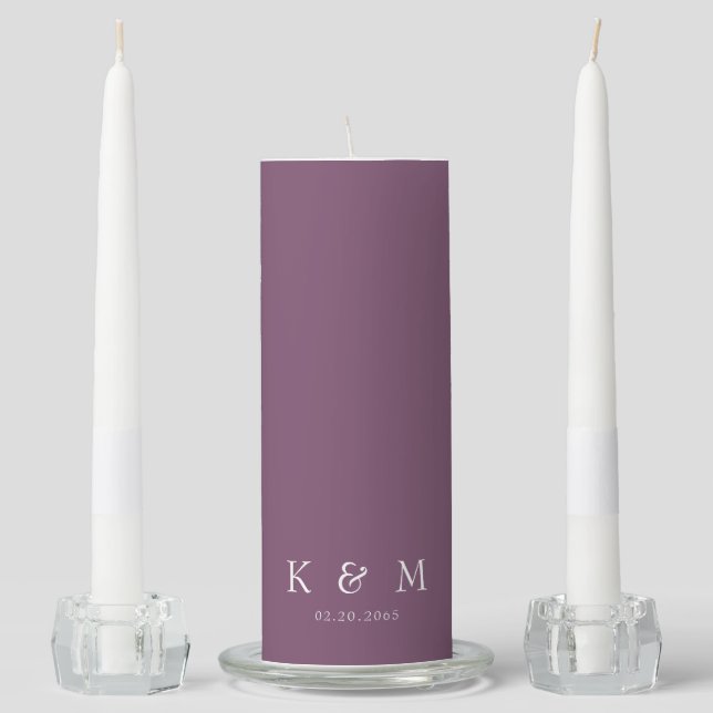 Lilac White Monogram Unity Candle Set (Front)