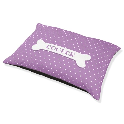 Lilac White Polka Dots Dog Bone Personalized Dog Pet Bed