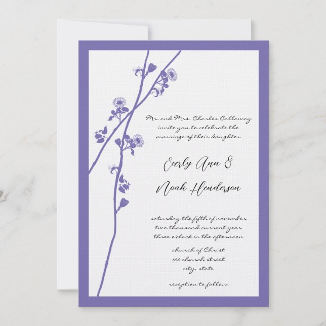 Lilac Wild Flower Branch Wedding Invites (Front)