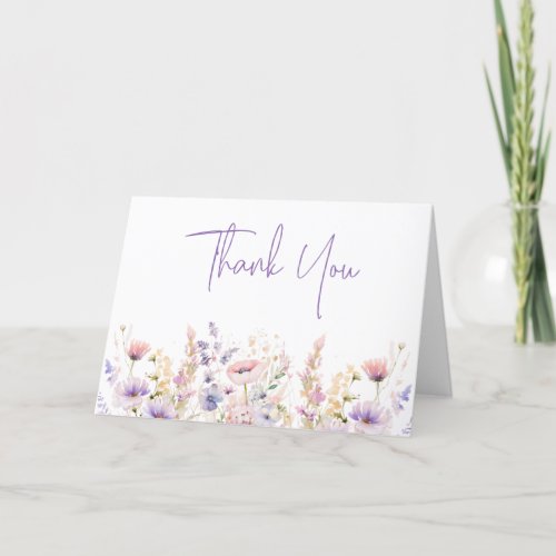 Lilac Wild Flowers Bridal Shower Folded Thank You Card