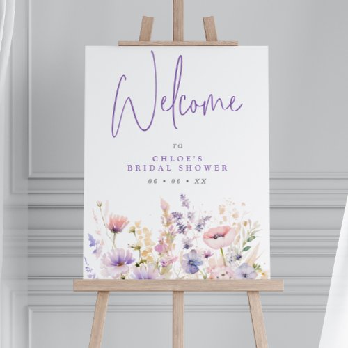 Lilac Wild Flowers Bridal Shower Welcome Foam Board