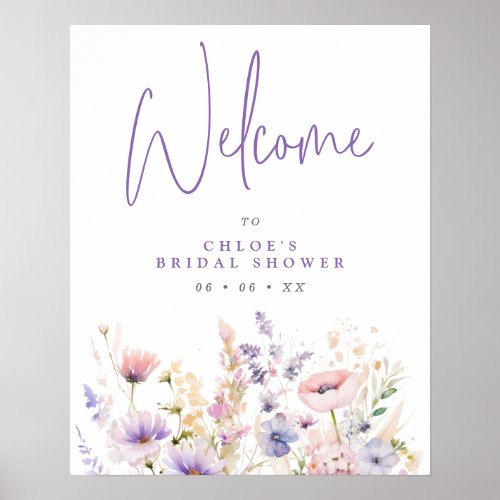 Lilac Wild Flowers Bridal Shower Welcome Poster