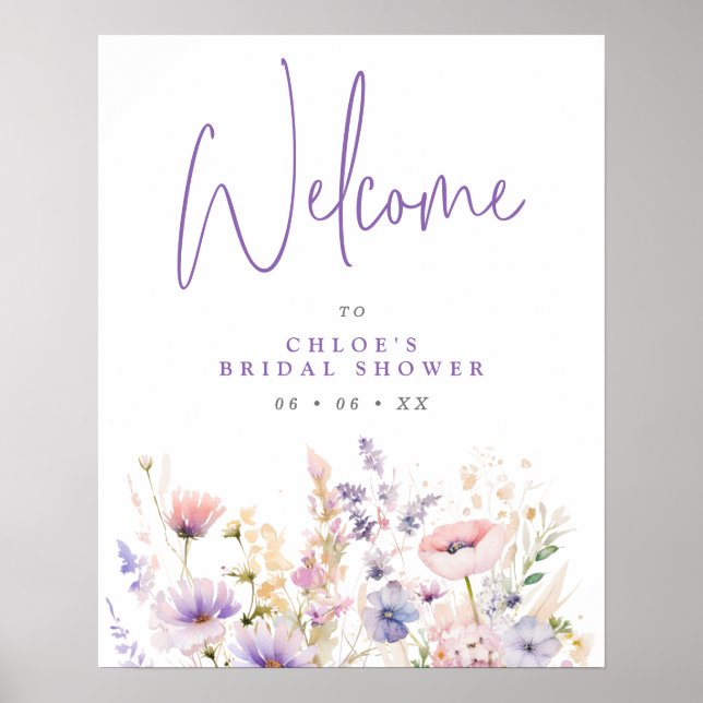 Lilac Wild Flowers Bridal Shower Welcome Poster (Front)