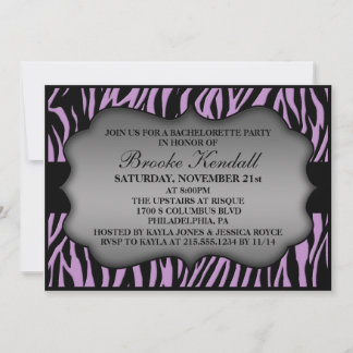 Lilac Wild Night Zebra Print Bachelorette Party Invitation