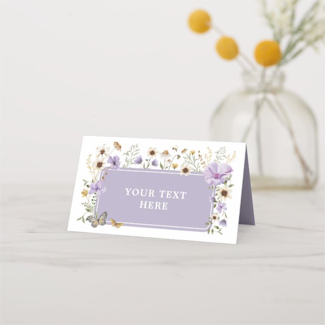 Lilac Wildflower Baby in Bloom Food Label Place Card (Front)