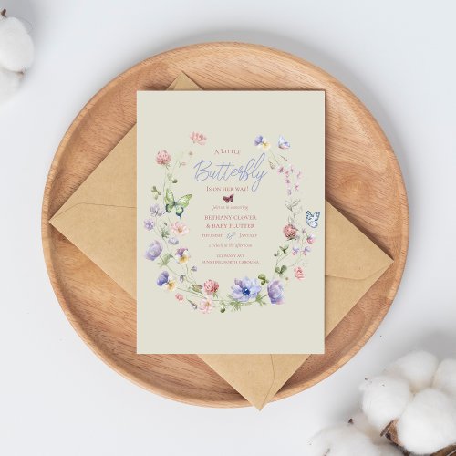 Lilac Wildflower Butterfly Baby Shower Invitation
