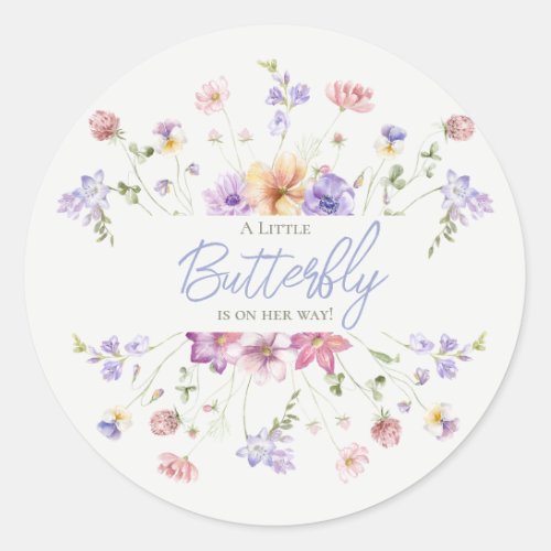 Lilac Wildflower Butterfly Baby Shower Invitation Classic Round Sticker