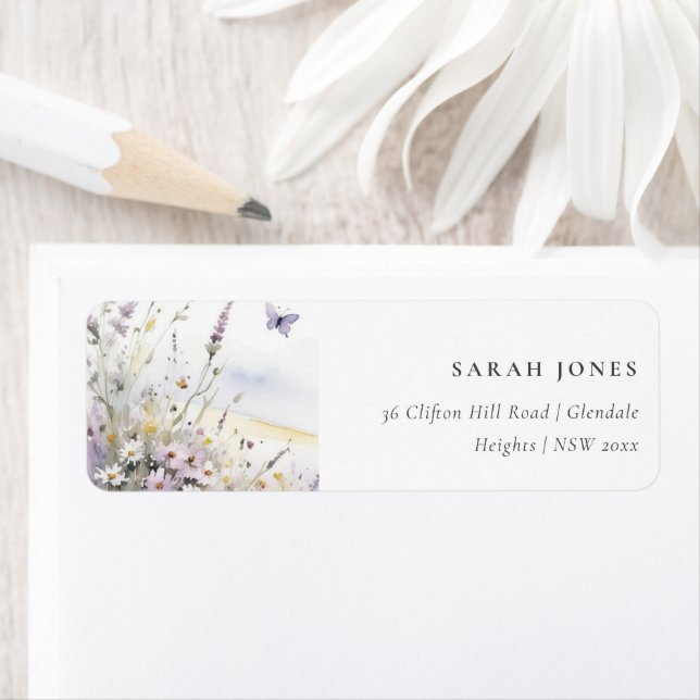 Lilac Wildflower Butterfly Field Landscape Address Label (Insitu)