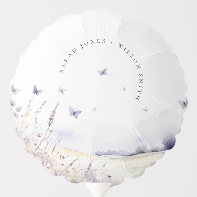 Lilac Wildflower Butterfly Field Landscape Wedding Balloon (Front)