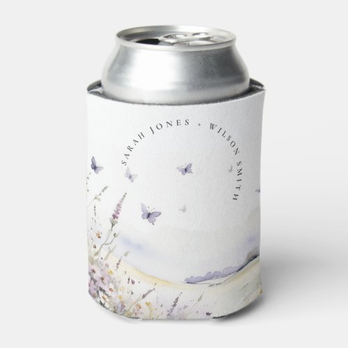 Lilac Wildflower Butterfly Field Landscape Wedding Can Cooler