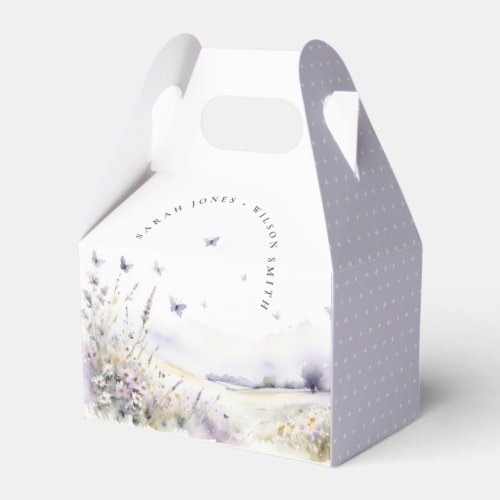 Lilac Wildflower Butterfly Field Landscape Wedding Favor Boxes