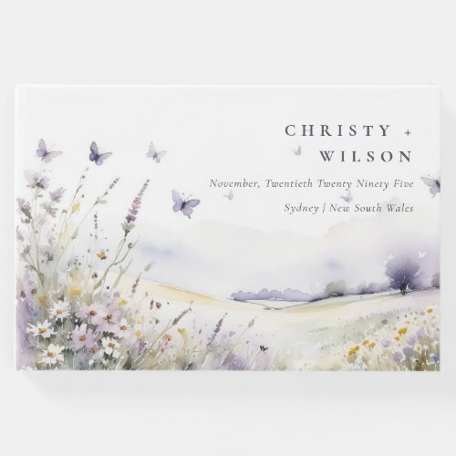 Lilac Wildflower Butterfly Field Landscape Wedding Guest Book