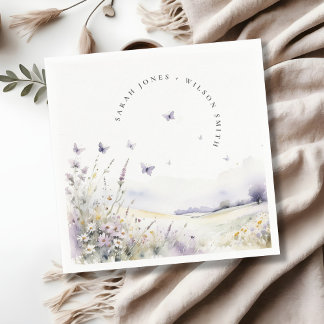 Lilac Wildflower Butterfly Field Landscape Wedding Napkins