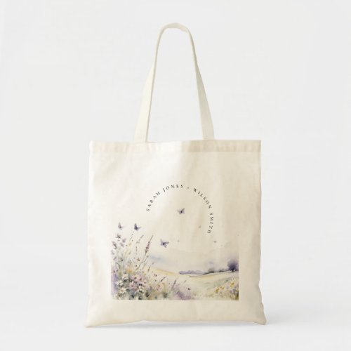 Lilac Wildflower Butterfly Field Landscape Wedding Tote Bag