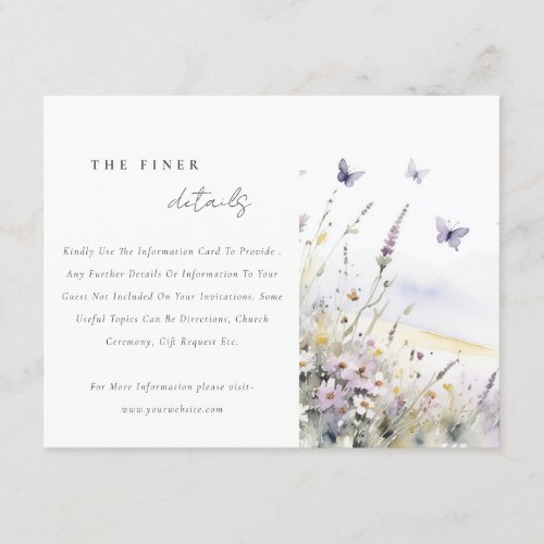 Lilac Wildflower Butterfly Field Wedding Details Enclosure Card