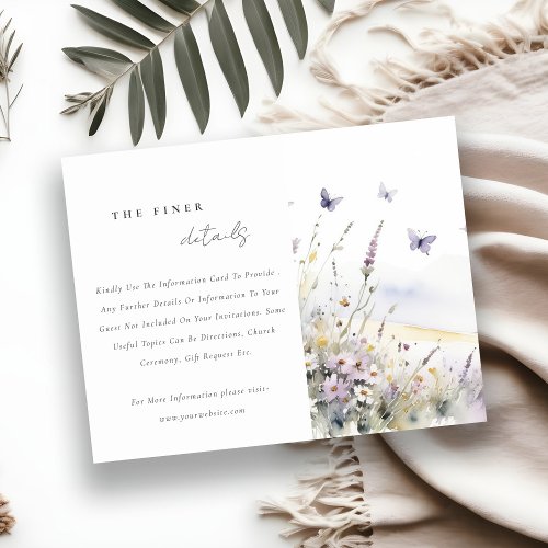 Lilac Wildflower Butterfly Field Wedding Details Enclosure Card