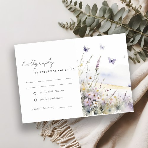 Lilac Wildflower Butterfly Field Wedding Reception RSVP Card