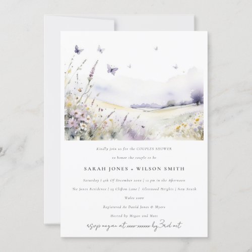 Lilac Wildflower Butterfly Fields Couples Shower Invitation