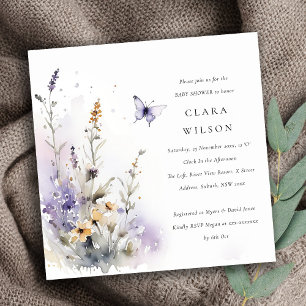 Lilac Wildflower Butterfly Garden Baby Shower Invitation