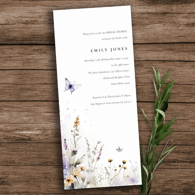 Lilac Wildflower Butterfly Garden Bridal Shower Invitation (Creator Uploaded)