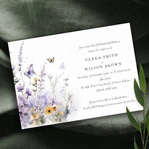 Lilac Wildflower Butterfly Garden Couples Shower Invitation