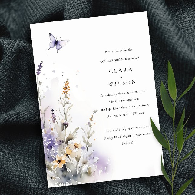 Lilac Wildflower Butterfly Garden Couples Shower Invitation (Creator Uploaded)