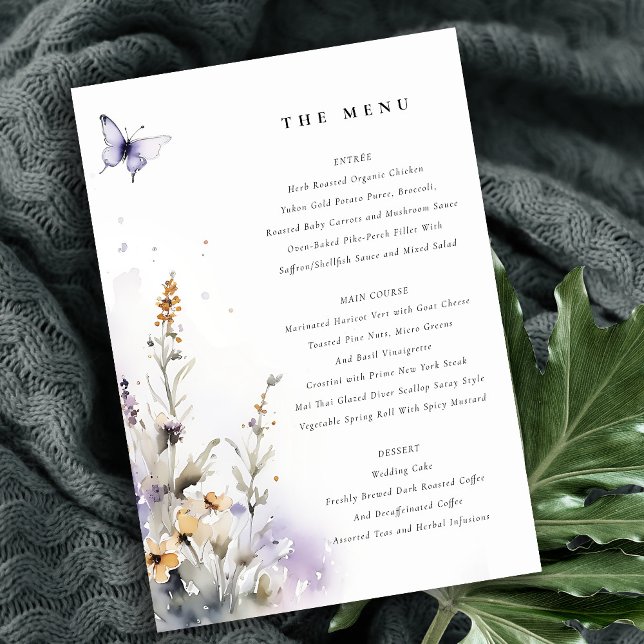 Lilac Wildflower Butterfly Garden Menu Card (Creator Uploaded)