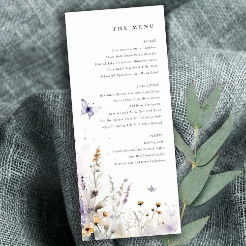 Lilac Wildflower Butterfly Garden Menu Card