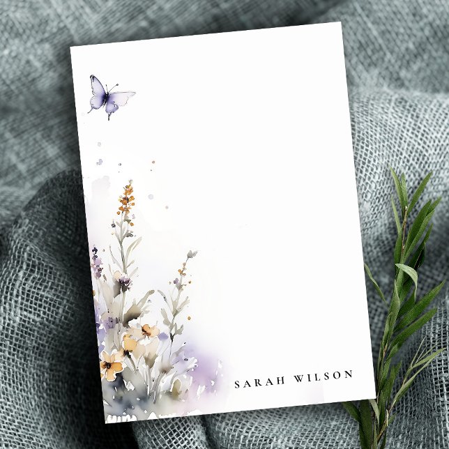 Lilac Wildflower Butterfly Garden Watercolor Note Card (Creator Uploaded)