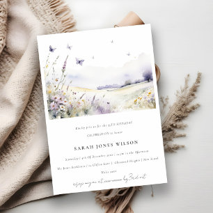 Lilac Wildflower Butterfly Landscape Birthday Invitation