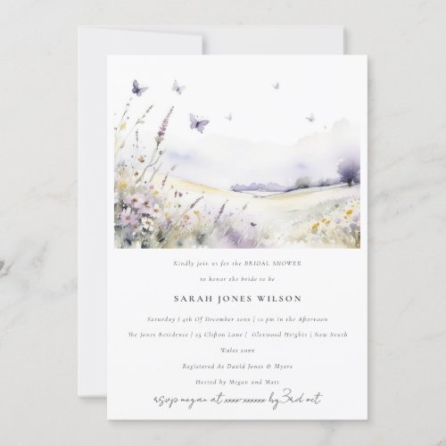 Lilac Wildflower Butterfly Landscape Bridal Shower Invitation