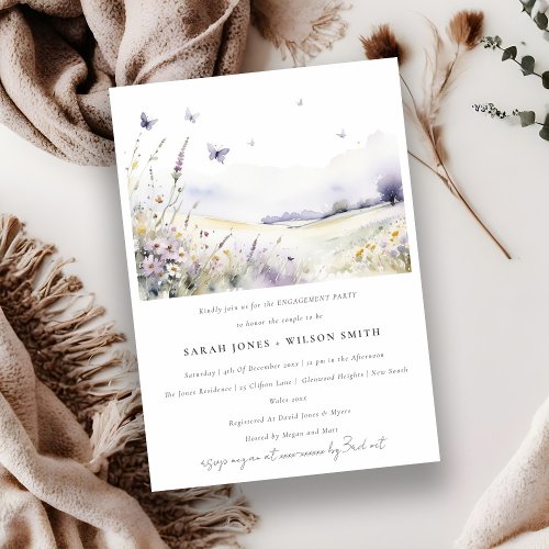 Lilac Wildflower Butterfly Landscape Engagement Invitation