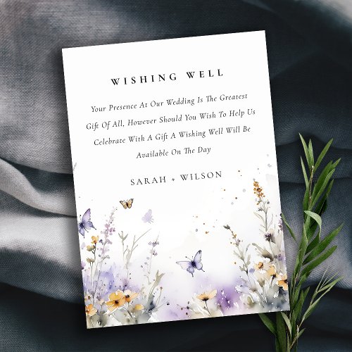Lilac Wildflower Butterfly Wedding Wishing Well Enclosure Card