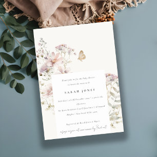 Lilac Wildflower Fern Botanical Baby Shower Invitation