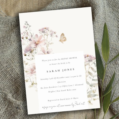 Lilac Wildflower Fern Botanical Bridal Shower Invitation