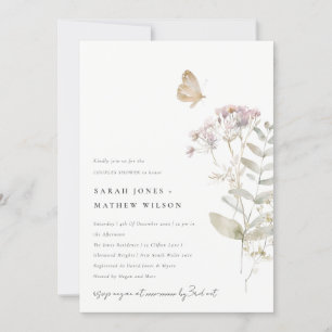 Lilac Wildflower Fern Botanical Couples Shower Invitation