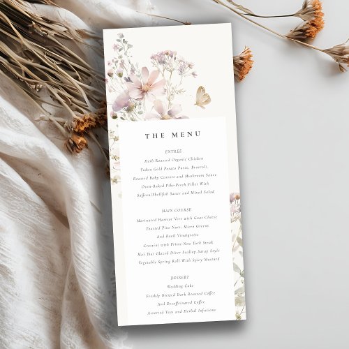 Lilac Wildflower Fern Botanical Wedding Menu Card